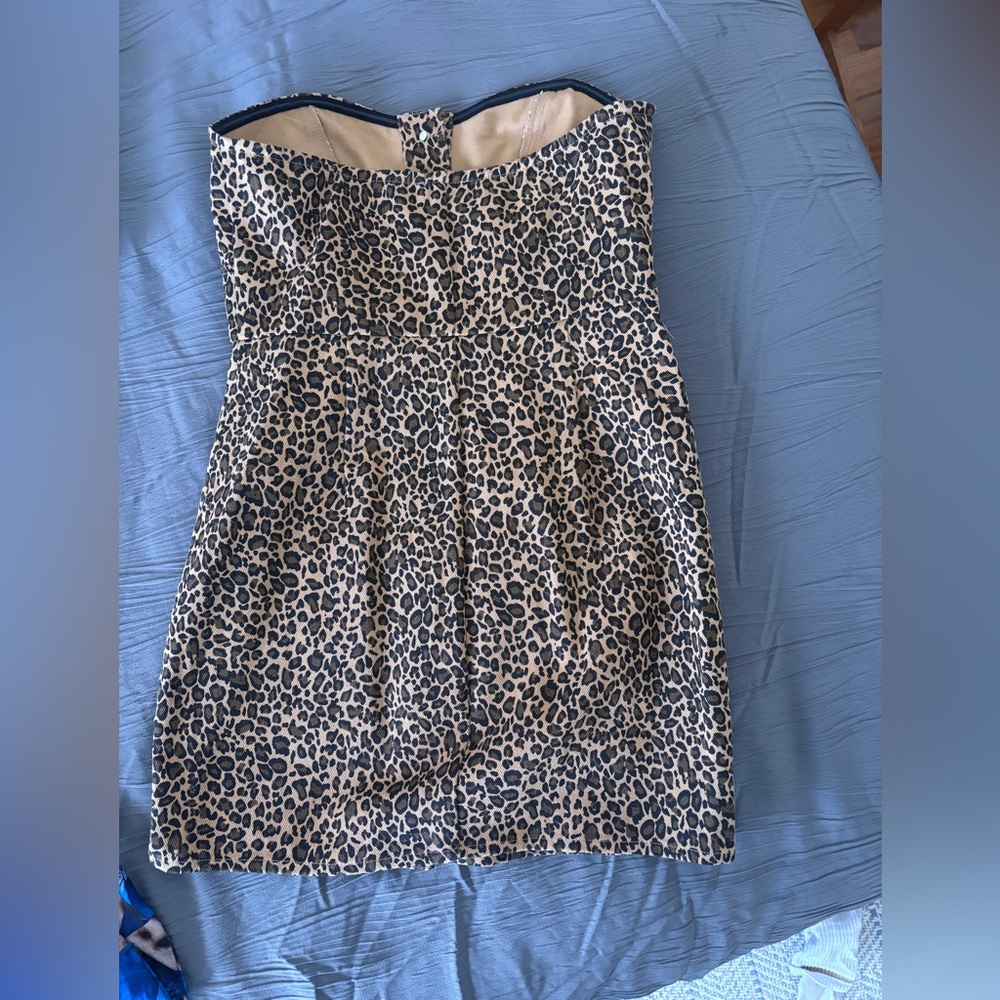 Superdown Medium Denim Leopard Print Mini Dress - image 3
